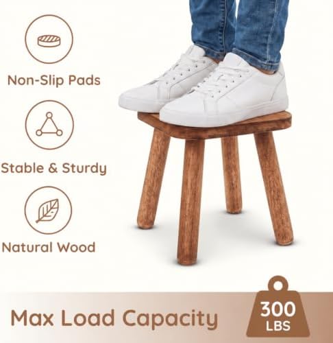 Youeon 9 Inch Small Wooden Step Stool, Non-Slip One Step Stool for Adults, Holds up to 300 Lbs, Portable & Sturdy, Footstool for Bedroom, Bathroom, Kitchen, Easy to Assemble