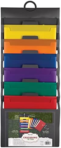 Samsill Cascading Wall File Organizer, Classrom Organization and Storage, 6 Removable Poly Hanging File Folders, Command Center Wall Organizer, Gray with Assorted Color Folders