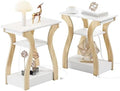 FROMJBEST End Tables Living Room Set of 2 with Charging Station, White&Oak