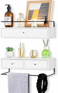 Floating Shelves With Drawers Set of 2, Wall Mounted Storage for Bathroom