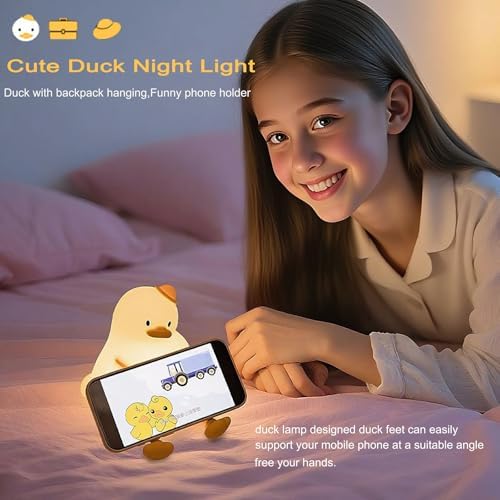 Schoolbag Duck Night Light for Kids, Silicone Squishy Dimmable Lamp