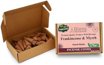 Bless International Frankincense-and-Myrrh 100%-Natural-Incense-Cones Handmade-Hand-Dipped Organic-Chemicals-Free for-Purification-Relaxation-Positivity-Yoga-Meditation The-Best-scents (60 Count)