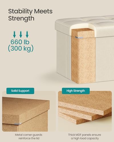 SONGMICS 30 Inches Folding Storage Ottoman Bench, Load 660 lb