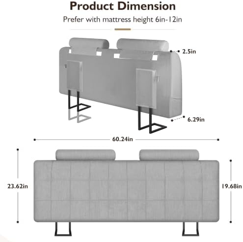 Queen Headboard with 2 Headrests, Memory Foam Upholstered Headboard