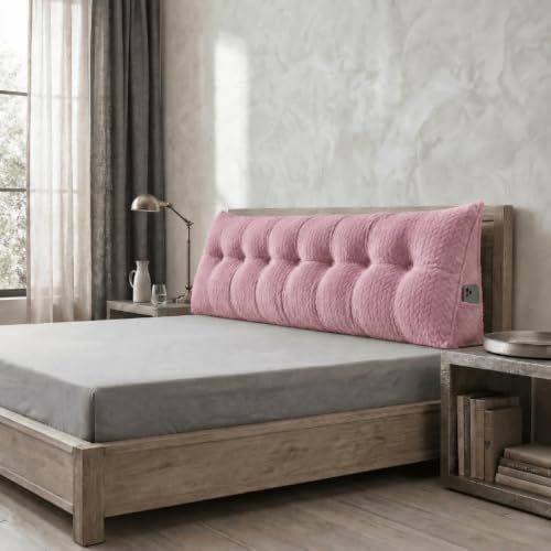 Headboard Pillow King Size, Reading Pillow for Bed, Leaf Pattern Wedge Pillow, Tufted Backrest Support, Headboard Substitute, Pink