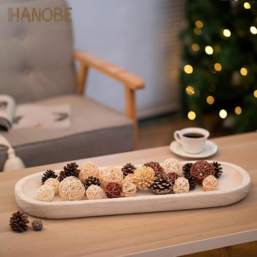 Hanobe Extra Large Wood Decorative Bowl for Table Centerpiece, 25.5" White