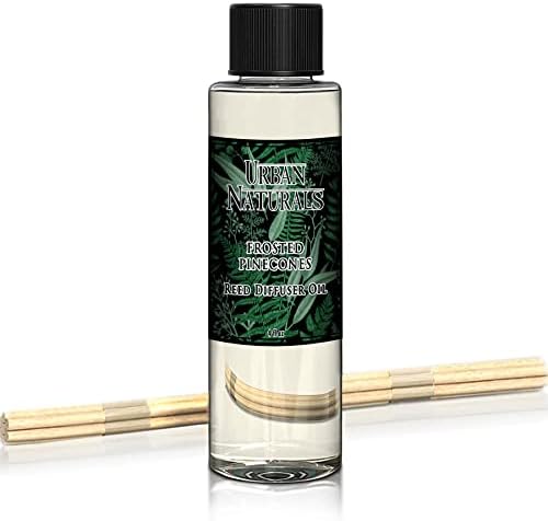 Urban Naturals Frosted Pinecones Holiday Oil Reed Diffuser Refill with Free Set of Reed Sticks – Pine, Cinnamon, Clove, Cedar Wood, Sandalwood and Vanilla Bean – Vegan, 4 oz, Made in the USA