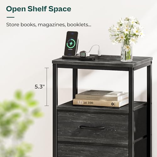 Huuger Nightstand with Charging Station, 27.6 Inch Bedside Table,Side Table