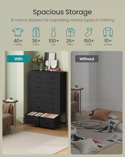 SONGMICS Dresser for Bedroom, Tall Dresser with 10 Fabric Drawers
