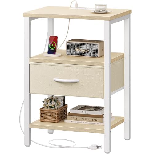 SUPERJARE Nightstand with Charging Station, USB-C Port, Bedside Table