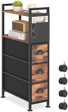 Oppro Small Narrow Side Tables, 3 Drawers Skinny Bedside Table Nightstand