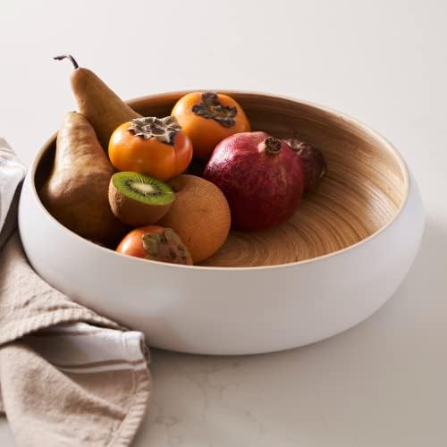 Fruit Bowl for Kitchen Counter – Handmade Spun Bamboo, Large 11.75" Fruit Basket, Eco-Friendly Decorative Serving Bowl for Home Decor, Produce Storage & Centerpiece (White)