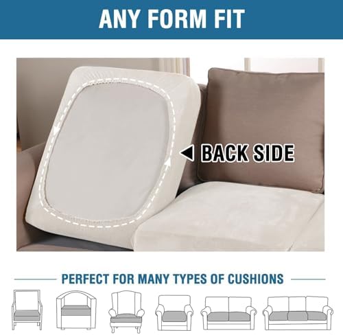 H.VERSAILTEX Velvet Stretch Couch Cushion Cover Plush Cushion Slipcover for Chair Loveseat Sofa Cushion Furniture Protector Seat Cushion Sofa Cover (2 Piece Large Sofa Cushion Covers, Porcelain White)