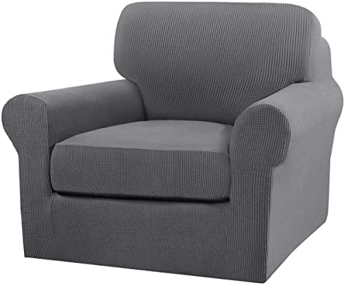 Turquoize 2 Piece Chair Covers Chair Slipcovers for Living Room Armchair Couch Cover Chair Sofa Cover with Individual Cushion Covers Furniture Cover for Chairs Feature Jacquard Fabric (Chair, Gray)