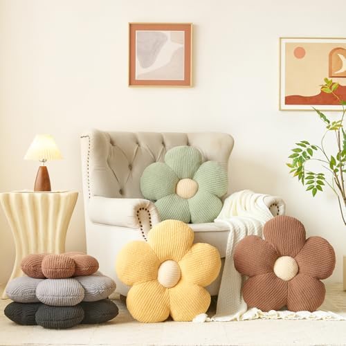 Flower Pillow, Decorative Throw Pillow for Couch, Cute Decor Pillows for Bed, Aesthetic Flower Shaped Pillow Fun Cushion (Grey, 14.9 Inches)