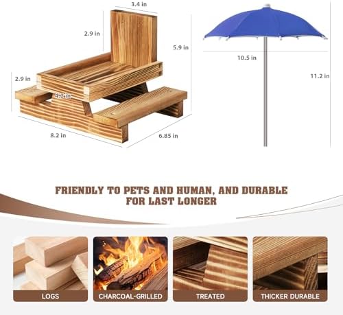 Gnodary Squirrel Feeder with Umbrella, Squirrel Feeders for Outside, Squirrel Picnic Table Feeder - Chipmunk Feeder Hold Corn, Corn Cob, Peanuts Style2 (Blue)