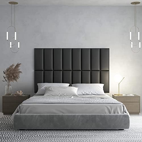 Art3d 12-Pack Peel and Stick Upholstered Headboard, 9.84 x 23.62 in, Black