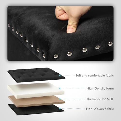 B FSOBEIIALEO Storage Ottoman Cube, 15.7" Velvet Folding Ottoman, Black