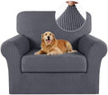 Turquoize 2 Piece Chair Covers Chair Slipcovers for Living Room Armchair Sofa Covers Chair Couch Cover with Arms Washable Furniture Protector for Chairs Feature Thick Jacquard Fabric (Chair, Grey)