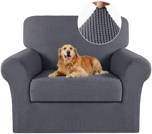 Turquoize 2 Piece Chair Covers Chair Slipcovers for Living Room Armchair Sofa Covers Chair Couch Cover with Arms Washable Furniture Protector for Chairs Feature Thick Jacquard Fabric (Chair, Grey)