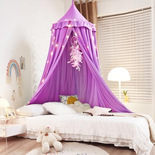 Kertnic Decor Princess Canopy for Girls Bed, Soft Smooth Playing Tent Canopy Room Decoration Castle, Dreamy Mosquito Net Bedding, Reading Nook Canopies in Home (Purple)
