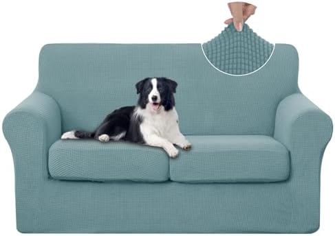 U-NICE HOME 3 Pieces Stretch Loveseat Couch Cover, Light Blue