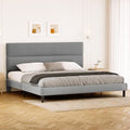 GRUSIGN King Size Platform Bed Frame with Velvet Headboard, Adjustable Height Wooden Slats Support, Upholstered Mattress Foundation, Fits Mattress or Mattress with Box Spring, Easy Assembly, Grey