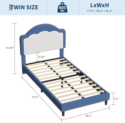 Twin Size Kids Bed Frame with Adjustable LED Headboard Soft Upholstery