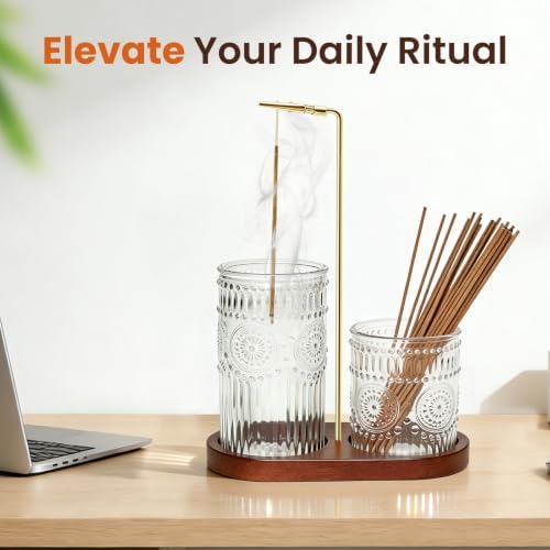 2 in 1 Incense Holder for Sticks, Vintage Glass Incense Burner