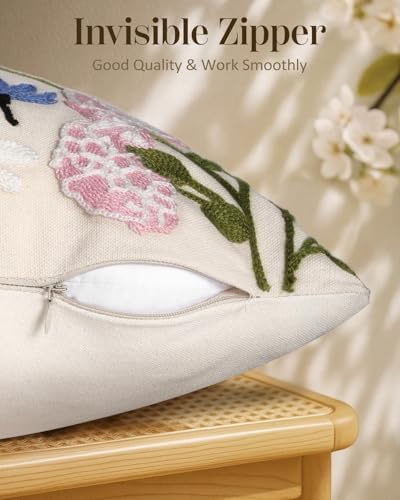 Embroidered Throw Pillow Cover 18x18 Inch, Retro Flower