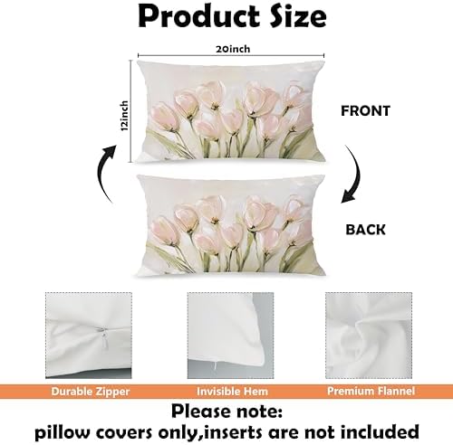 Vintage Pastel Tulip Floral Lumbar Pillow Cover 12x20 Double-Sided, Farmhouse Spring Decor, Abstract Floral Botanical Decorative Throw Pillow Cover for Living Room Home Bedroom
