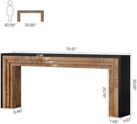Tribesigns 70.9-Inch Long Console Table, Farmhouse Narrow Wooden Sofa Table Behind The Couch for Living Room, Entryway, Hallway, Foyer, Black + Natural Wood Color