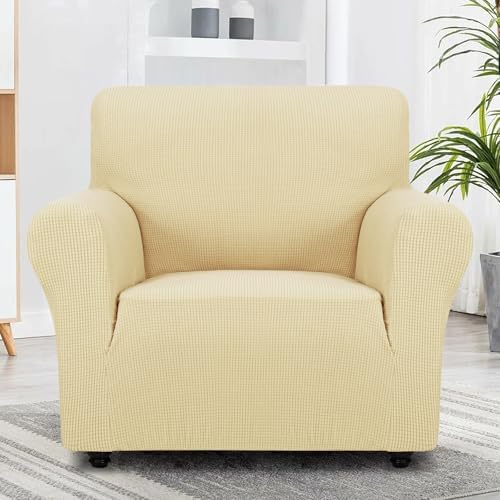 ZNSAYOTX Super Stretch Chair Slipcover Universal Sofa Chair Covers for Living Room Dogs Pet Furniture Protector Spandex Armchair Slipcovers with Anti Slip Foam Sticks (Beige, Chair)