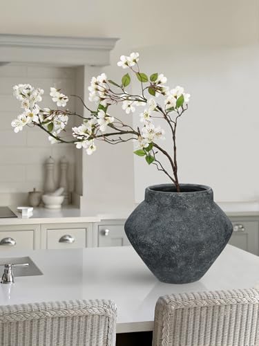 Briful Large Rustic Ceramic Vase with Distressed Finish, 8.2'' Tall Wide-Belly Decorative Flower Vases with Felt Pads, Retro Style Pottery for Home Decor, Table Centerpiece, Black
