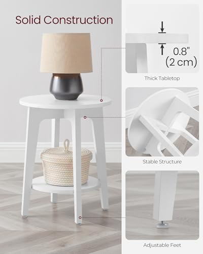 VASAGLE Round Side Table with Lower Shelf, End Table for Small Spaces