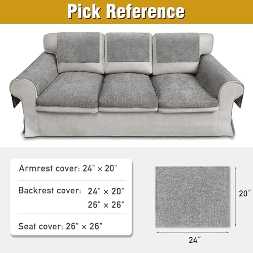 Couch Arm Covers, Sofa Arm Covers, Waterproof Armrest Cover for Sofa, Armchair, Loveseat, Non-Slip Recliner Arm Cover, Headrest Cover, Arm Chair Covers Set of 2 (Gray, 24"×20")