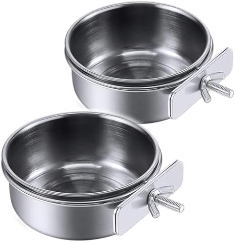 PINVNBY 2PCS Stainless Steel Bird Food Bowl Parrot Bird Dishes for Cage