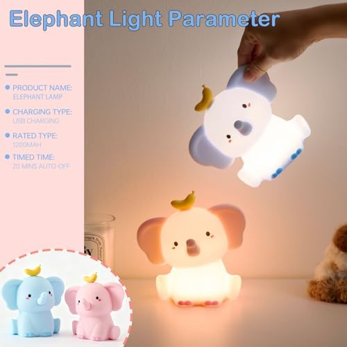 Elephant Lamp, Elephant Cute Night Light Gifts, Rechargeable Bedside Nightlight, Dimmable Squishy Silicone Animal Touch Lamp, Baby Room Decor, Small Night Light for Kids Teens Boys Girls Lovers