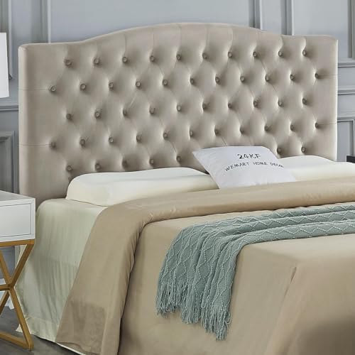 24KF Upholstered Tufted Button Velvet Headboard,Comfortable Fashional Headboard Queen/Full Size,Taupe