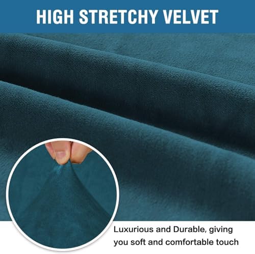 H.VERSAILTEX Stretch Velvet Sofa Covers for 3 Cushion Couch Covers Furniture Protector Soft with Non Slip Elastic Bottom, Crafted from Thick Comfy Rich Velour (Large Sofa 90"-97", Deep Teal)