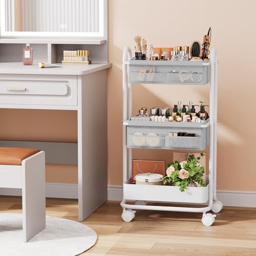 Baby Diaper Caddy Organizer Cart - 3 Tier Rolling Cart, Light Gray