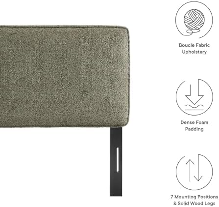 Modway Lindee King Size Upholstered Headboard with Sage Boucle Fabric - Modern Fabric King Headboard with Height-Adjustable Mounting Positions - Padded Pillow Style