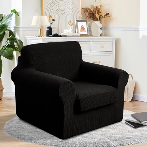 2 Pieces Stretch Chair Cover For Sofa Slipcover, 1 Seat, Black