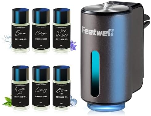 Featwell Car Air Freshener, Three Adjustable Modes Intelligent Aroma Diffuser, Rechargeable Car Diffuser Air Freshener, Grey