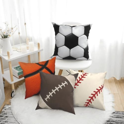 Baseball Soccer Decorative Throw Pillow Covers 18x18 Inch Set of 4