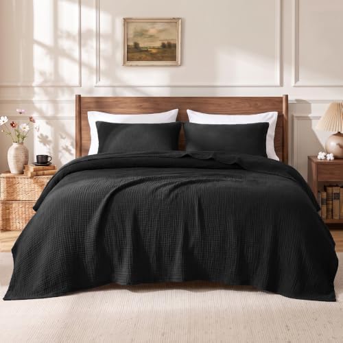 Love's cabin 100% Cotton Muslin Blanket Queen Size for Bed, Black