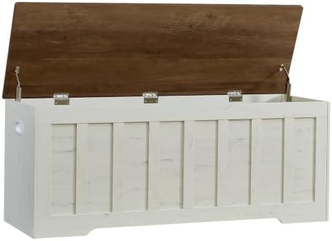 VANKILEY 47.2" Storage Chest Extra Large, Storage Bench.(White+Brown)