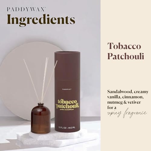 Paddywax Petite Reed Diffuser Set, Tobacco Patchouli, Brown, 1.5 oz