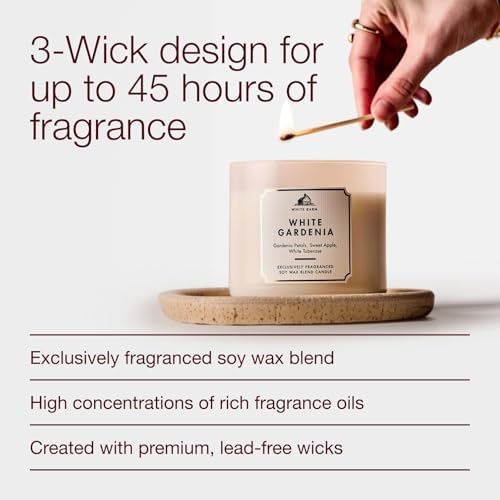 Bath & Body Works 3-Wick Candle, White Gardenia, Soy Wax Blend, 2 Pack