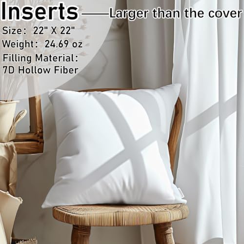 Decorative Throw Pillow with Inserts, Set of 2 Soft Faux Fur Throw Pillows, Square Boho Striped Pillow for Couch, Bed, Sofa Decor